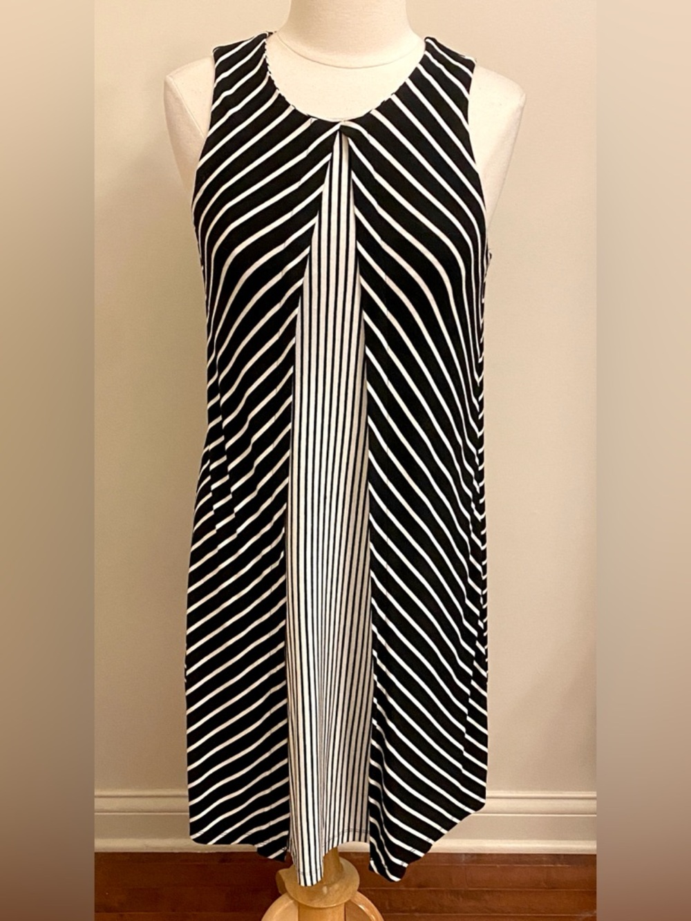 Cato Black Cream Striped SZ S Contemporary Scholarly Chic Preppy Academia Dress